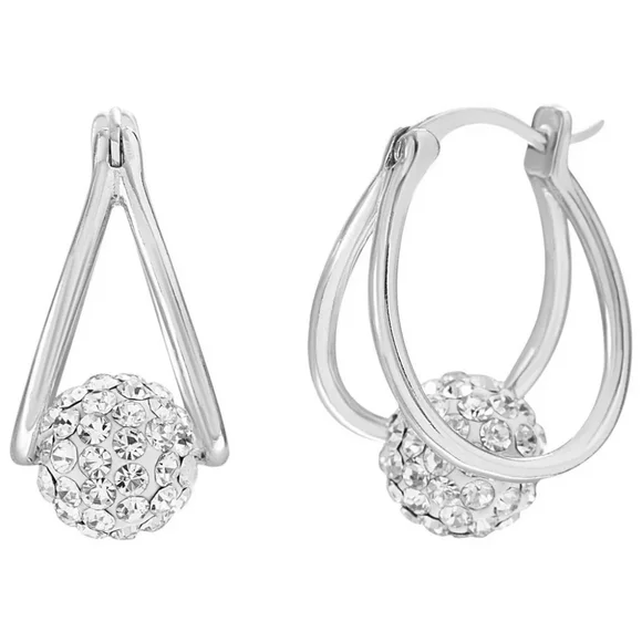 LESA MICHELE Crystal & Silvertone Ball Pavé Split Hoop Earrings - Picture 7 of 13